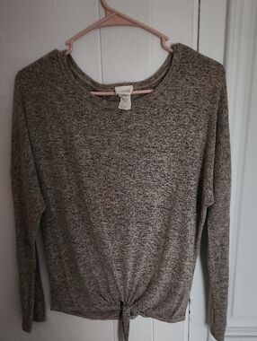 Caution To The Wind Heather Gray 3/4 Length Sleeve Tie-Front Top